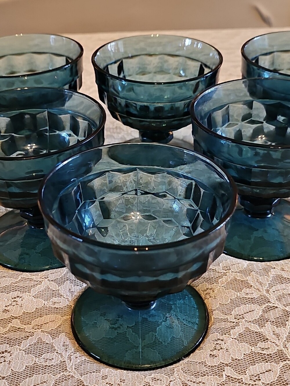 Indiana Glass Colony Whitehall Riviera Blue Cubist Glasses -set 6